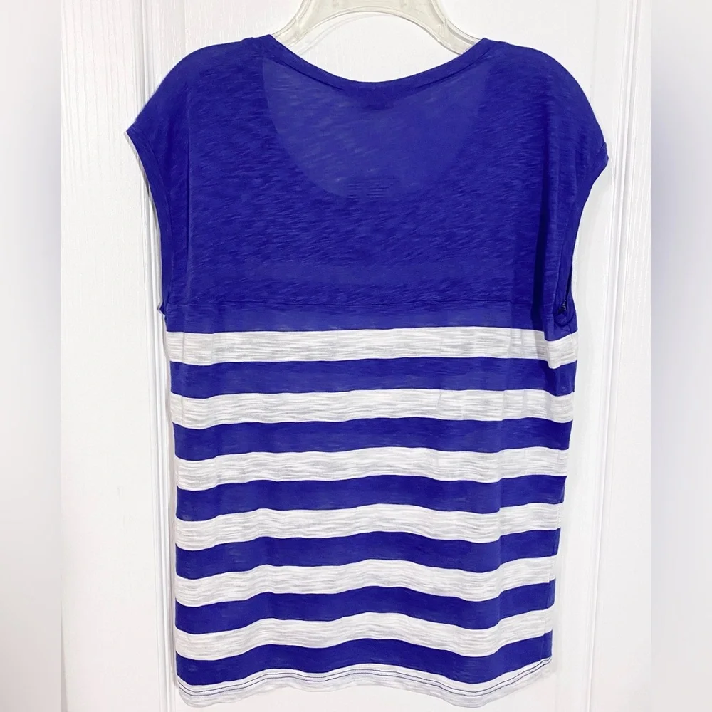 Splendid Striped Cap Sleeve Burnout Pocket Tee USA MADE Blue White Girl’s 12